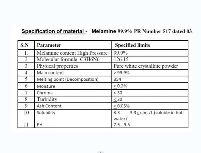 MSDS Biały 99,8% proszek z żywicy melaminowej do zastawy stołowej 0